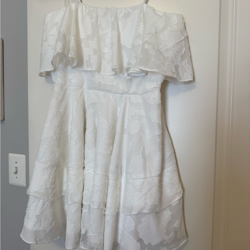 Lulu's White Floral Ruffled Strapless Dress
